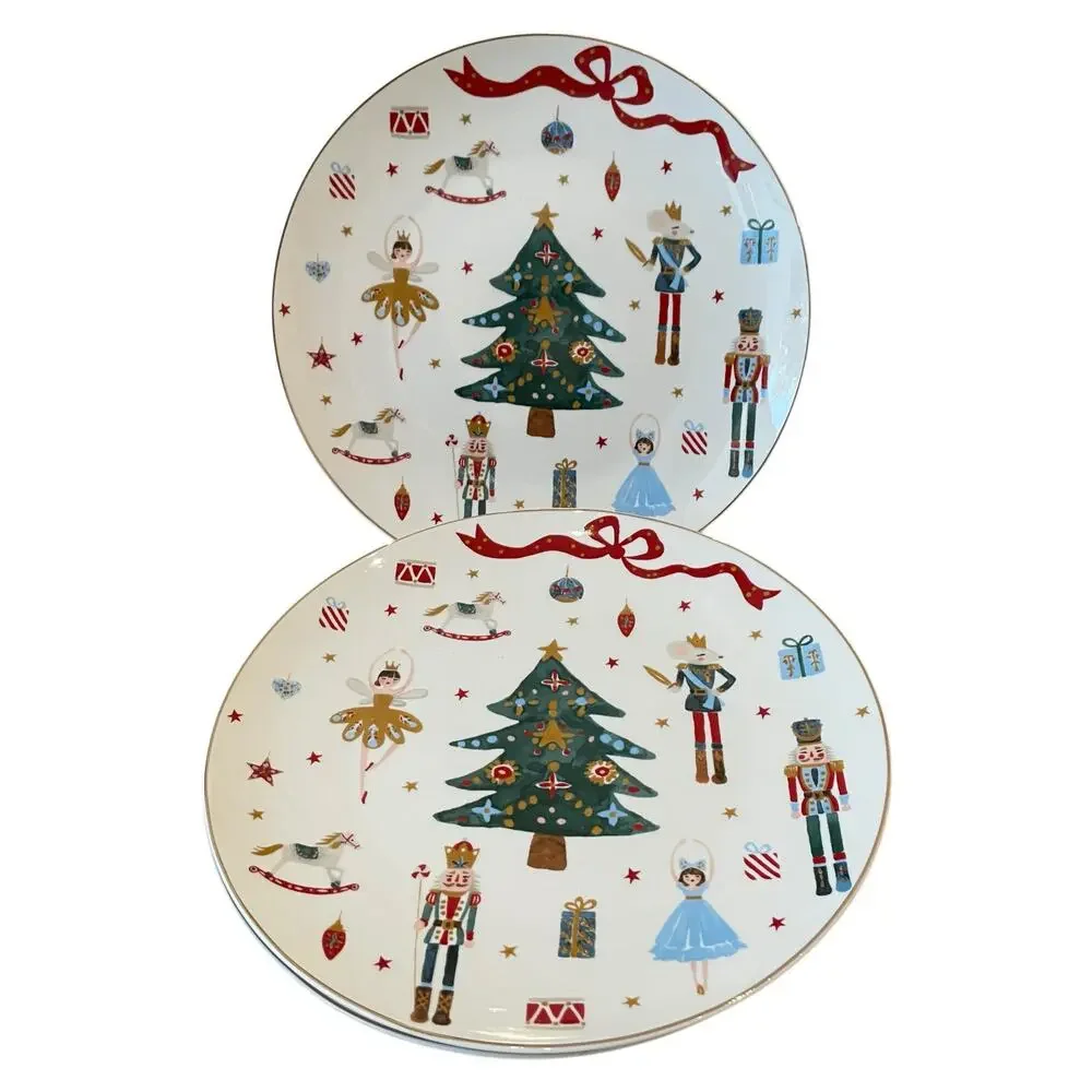 Set of 2 Grace Teaware Nutcracker Ballet Dinner Plates 10.5in Christmas New